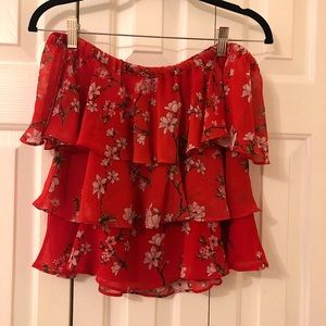 Off-The-Shoulder Red Floral Top